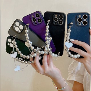 เคสโทรศัพท์มือถือ แบบแข็ง ขอบตรง ประดับลูกปัดเงิน สําหรับ Apple Iphone IP12 IP 12 Pro Max IP13 13Pro IP 13 Pro Max IP14 14Pro IP 14 Plus IP 14 Pro Max