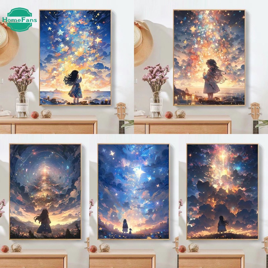 Photo Frames & Wall Decoration 109 บาท 【HF】ภาพวาดปักเพชร ลายดาว 5D DIY สําหรับตกแต่งบ้าน ของขวัญเด็ก Home & Living