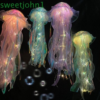 Sweetjohn โคมไฟแมงกะพรุน ประดับพู่ ขนาดเล็ก เรืองแสง สําหรับตกแต่งห้อง ปาร์ตี้วันเกิด