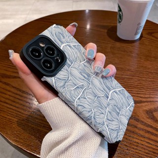 เคสโทรศัพท์มือถือนิ่ม กันตก ลายเส้นดอกบัว สีฟ้า สําหรับ IPhone 11 12 Pro Max X XR XS Max SE IPhone7 Plus 8 Plus IPhone 13 Pro Max IPhone 14 Pro Max