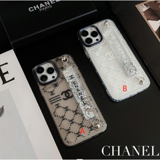 เคสโทรศัพท์มือถือ มีทรายไหล ลายโลโก้ CHANEL พร้อมสายคล้องมือ สําหรับ iphone14 13 12 pro max 14 11 14pro 14plus 13 12 11 promax