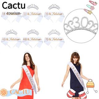 Cactu มงกุฎราชินี ประดับเพชรเทียม สีเงิน สําหรับตกแต่งปาร์ตี้วันเกิด