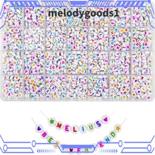 MELODYGOODS1 ลูกปัดอะคริลิค ทรงกลม ลายตัวอักษร 4X7 มม. สําหรับทําสร้อยข้อมือ