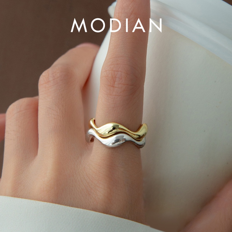 Modian แหวนเงินแท้ 925 รูปหยดน้ํา ซ้อนกันได้ ปรับขนาดได้ 6-9 สําหรับผู้หญิง