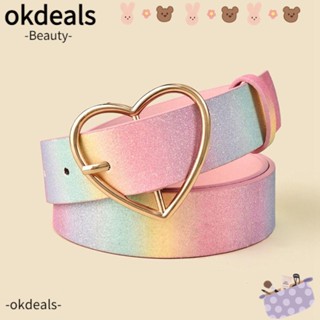 Okdeals เข็มขัดหนัง แต่งกลิตเตอร์ ลําลอง สไตล์เรโทร สําหรับผู้หญิง