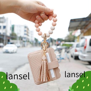 Lansel สร้อยข้อมือ ที่ใส่บัตร, กระเป๋าลูกปัดซิลิโคน, สายคล้องข้อมือ หนัง PU ลําลอง สําหรับผู้หญิง