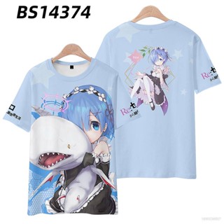 เสื้อยืดแขนสั้นลําลอง พิมพ์ลายอนิเมะ Re:Zero Rem GP1 3D พลัสไซซ์ แฟชั่นสําหรับผู้ชาย และผู้หญิง PG1