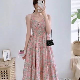 079-1# 8839#  ชุดเด​รส​ยาว สายเดี่ยว​ ลายดอกสวยๆ