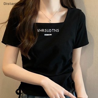 Dsth เสื้อครอปท็อป แขนสั้น คอสี่เหลี่ยม พิมพ์ลาย แฟชั่นฤดูร้อน สําหรับผู้หญิง