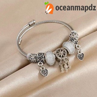 Oceanmapdz ตาข่ายดักฝัน สร้อยข้อมือ กระดิ่ง พู่ เปิด แต่ละบุคคล ปรับได้ ลูกปัดใบไม้ ผู้หญิง