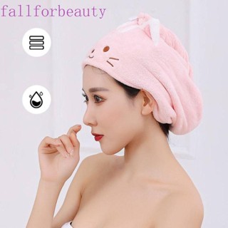 Fallforbeauty หมวกคลุมผม แบบแห้งเร็ว ดูดซับน้ําได้ดี ลายแมวน่ารัก