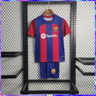 เสื้อกีฬาแขนสั้น ลายทีมชาติฟุตบอล Barcelona 23-24 ชุดเหย้า สําหรับเด็ก