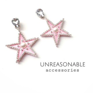 ต่างหูดาว สีชมพู ต่างหูคลิป ต่างหูก้านเงินแท้ น้ำหนักเบา Unreasonable Accessories UA0024-03