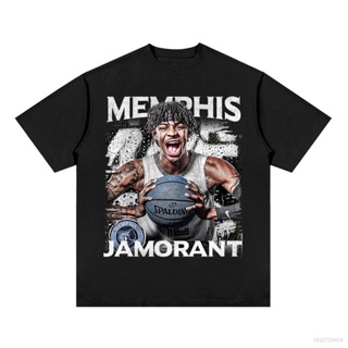 เสื้อยืดพิมพ์ลาย เสื้อยืดแขนสั้น คอกลม ทรงหลวม ลาย NBA Ja Morant Grizzly Fan สไตล์สตรีท สําหรับผู้ชาย และผู้หญิง มีสีดํา