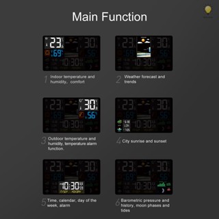 Cosh Sunrise และ Sunset Weather Station เครื่องวัดอุณหภูมิความชื้น นาฬิกาปลุก มัลติฟังก์ชั่น หน้าจอสัมผัส พร้อมเซ็นเซอร์ไร้สาย กลางแจ้ง
