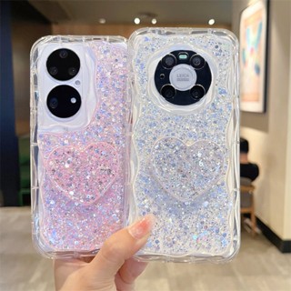 สําหรับ iPhone 11 Pro Max XS X XR i7 i8 i6s i6 plus SE 2020 เคสโทรศัพท์มือถือ Soft TPU Case เคสมือถือ Luxury Glitter Wave เคสโทรศัพท์ใส กันกระแทก ปลอกซิลิโคน With Love Bracket