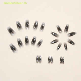 Goldensilver Y2k เล็บปลอมอะคริลิค สีดํา ใช้ซ้ําได้ 24 ชิ้น TH