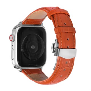 สายนาฬิกาข้อมือหนัง หัวเข็มขัดผีเสื้อ สําหรับ iWatch Band 44 มม. 40 มม. 45 มม. 41 มม. 42 มม. 38 มม. 44 มม. iWatch 1 2 3 4 5 6