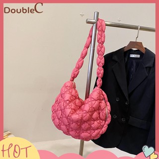 【Double C 】✿   กระเป๋าสะพายไหล่ สะพายข้าง แต่งจับจีบ ลายสก๊อต สไตล์เกาหลี สําหรับผู้หญิง