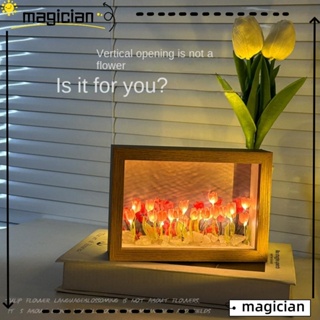 Mag โคมไฟ LED รูปดอกทิวลิป ใช้แบตเตอรี่ ขนาดเล็ก แฮนด์เมด สําหรับตกแต่งห้องนอน DIY