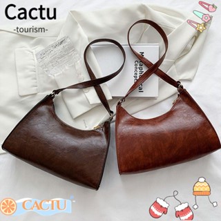 Cactu กระเป๋าสะพายไหล่ กระเป๋าคลัทช์ หนัง PU สีพื้น สไตล์วินเทจ