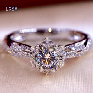 Lxsm แหวนเงินแท้ 925 ประดับเพชรไพลิน 0.8ct สีขาว เครื่องประดับ สําหรับเจ้าสาว หมั้น งานแต่งงาน ครบรอบ