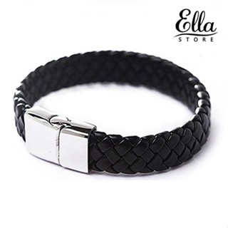 Ellastore123 กําไลข้อมือหนังถัก อัลลอย สไตล์วินเทจ สําหรับผู้ชาย