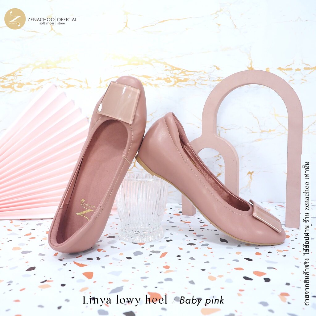 ทรงปกติ:เปลี่ยนไซส์ได้-ไม่รับคืน::รุ่นขายดี Zenachoo Linya Lowy heel สูง 1.3 นิ้ว เสริมส้นด้านใน รองเท้าหนังแกะแท้