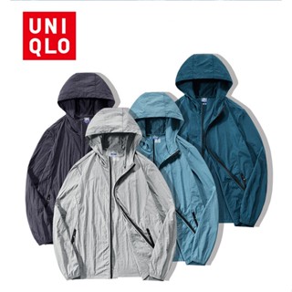 Uniqlo เสื้อแจ็กเก็ตแขนยาว ผ้าเรยอน กันน้ํา กันแดด กันลม สีพื้น สําหรับผู้ชาย ไซซ์ M-5XL