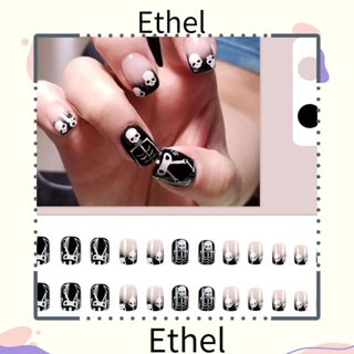 Ethel1 เล็บปลอม รูปกะโหลกฮาโลวีน ความยาวสั้น ถอดออกได้ ใช้ซ้ําได้ สําหรับผู้หญิง