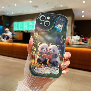 เคสโทรศัพท์มือถือ ลาย Two Pandas Oil Pint มีทรายไหล สําหรับ IPhone 12 13 14 11 Pro Max Rrbbv