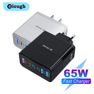 Elough อะแดปเตอร์ชาร์จโทรศัพท์มือถือ 65W 6 พอร์ต USB Type C QC3.0 PD