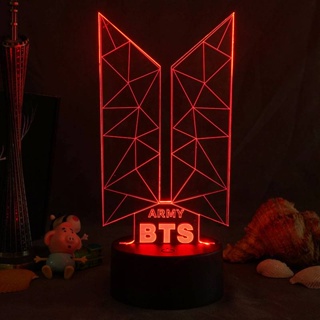 โคมไฟกลางคืน LED รูป BTS K-pop Star 3d ชาร์จ USB สําหรับตกแต่งบ้าน ออฟฟิศ