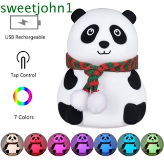 Sweetjohn โคมไฟตั้งโต๊ะ LED รูปแพนด้า แพนด้า เปลี่ยนสีได้ ชาร์จ USB