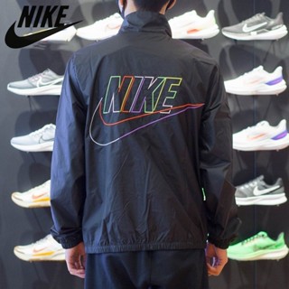 Nike ของแท้ 100% เสื้อแจ็กเก็ต ทรงหลวม ปักลายโลโก้ กันลม สไตล์สตรีท แฟชั่นสําหรับผู้ชาย