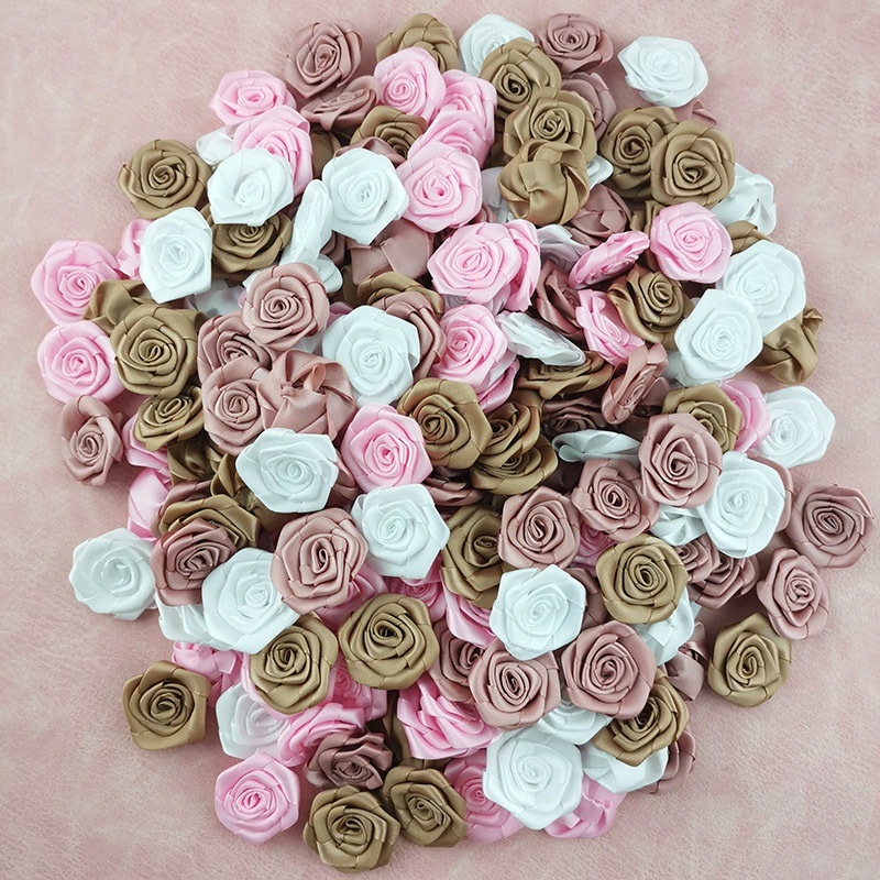 50 ชิ้น/แพ็ค 40 มม.ประดิษฐ์ Rosettes ผ้าดอกไม้หัวทํา Handmade ซาตินริบบิ้น Roses Craft สําหรับงานแต่งงาน
