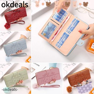 Okdeals กระเป๋าสตางค์หนัง ใบยาว มีซิป ใส่บัตรได้ สําหรับผู้หญิง