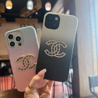 เคส iphone 14 pro max เคส iphone 11 เคสโทรศัพท์มือถือ ลายหนังจระเข้ ประดับเพชร ไล่โทนสี สีทอง สําหรับ iPhone 14 pro 14 13 promax 13 12 promax 11