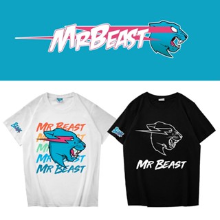 Mr Beast Lightning Cat Mr. เสื้อยืดแขนสั้น ทรงหลวม ลายแมว สีดํา สีขาว สไตล์สปอร์ต สําหรับผู้ชาย และผู้หญิง