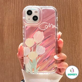 เคสโทรศัพท์มือถือ TPU นิ่ม กันกระแทก ปิดด้านหลัง ลายดอกไม้ ดอกทิวลิป สไตล์เกาหลี สําหรับ iPhone 14 Pro Max 13 12 11 Pro Max Xr Xs 7 8Plus