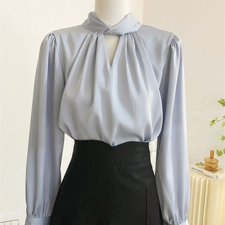 เสื้อเชิ้ตผ้าซาตินผู้หญิงแขนยาวแฟชั่นเวอร์ชั่นเกาหลีด้านบน