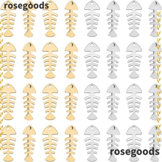 Rosegoods1 จี้ก้างปลา สเตนเลส สีเงิน สีทอง สําหรับทําเครื่องประดับ DIY