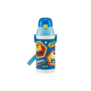 Skater Stainless Steel Childrens Water Bottle 380ml Straw Drink 3D Plastic Rail SSPV4 Blue