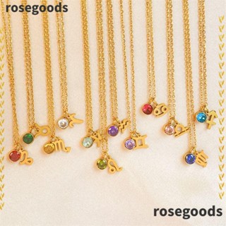 Rosegoods1 สร้อยคอสเตนเลส จี้ราศี 12 กลุ่มดาว 42+8 ซม. หลากสี สําหรับผู้หญิง