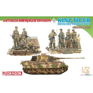 โมเดลมังกรประกอบ 7400 1/72 3rd Airborne Master+Tiger King Henshel Tank Arden 1944