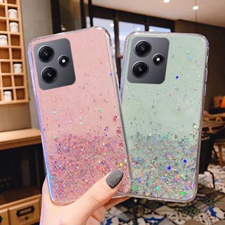 พร้อมส่ง เคสโทรศัพท์มือถือ ซิลิโคนนุ่ม TPU ใส แต่งกลิตเตอร์ดาว สําหรับ Redmi 12 4G 5G