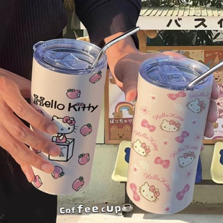 Hellokitty กระติกน้ําร้อน กาแฟ สเตนเลส พร้อมหลอดดูดน้ํา