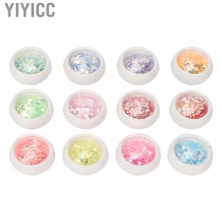 Yiyicc Nail Glitter Sequins  Cosmetic 12 Boxes Holographic Art Flakes Accessories for Salon Use Home