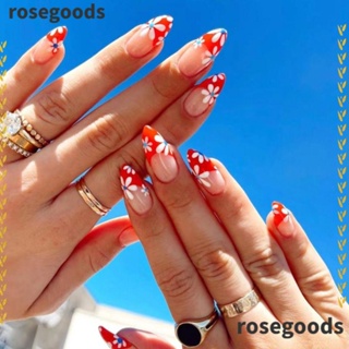 Rosegoods1 เล็บปลอม Diy สไตล์ฝรั่งเศส สําหรับตกแต่งเล็บ 24 ชิ้น