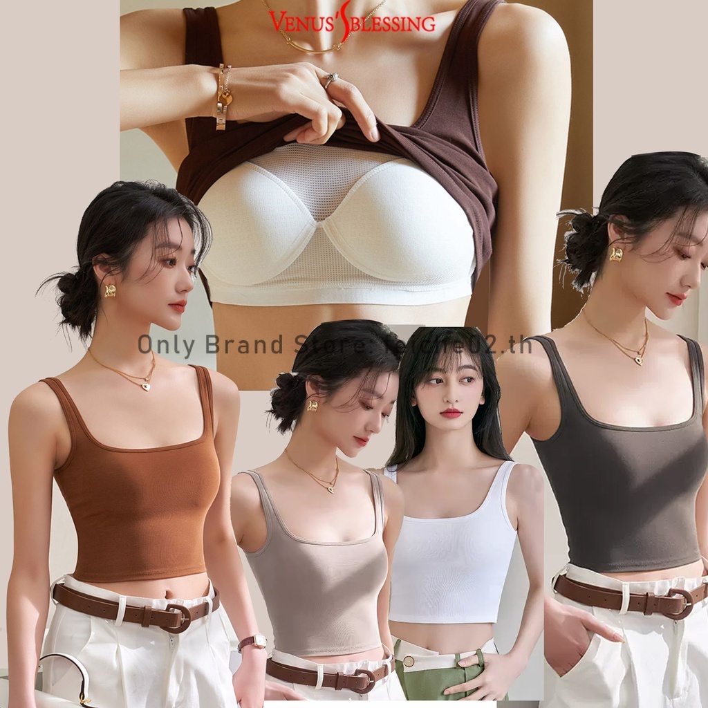 [Venus's Blessing] เสื้อครอปท็อป คอสี่เหลี่ยม ทรงสลิมฟิต พร้อมแผ่นรองหน้าอก แฟชั่นฤดูร้อน สําหรับผู้หญิง